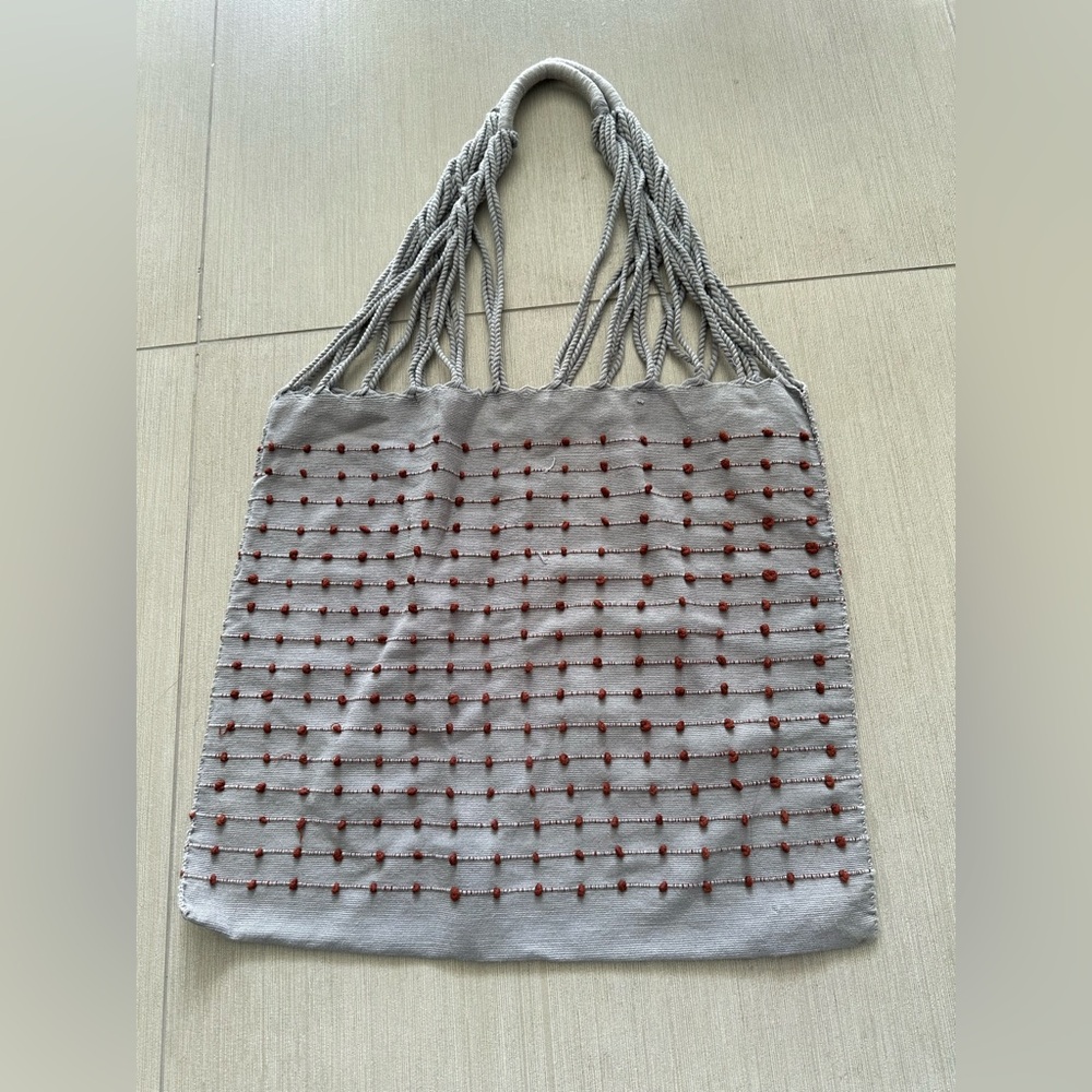 Gray and Red Beaded Women's Bag.